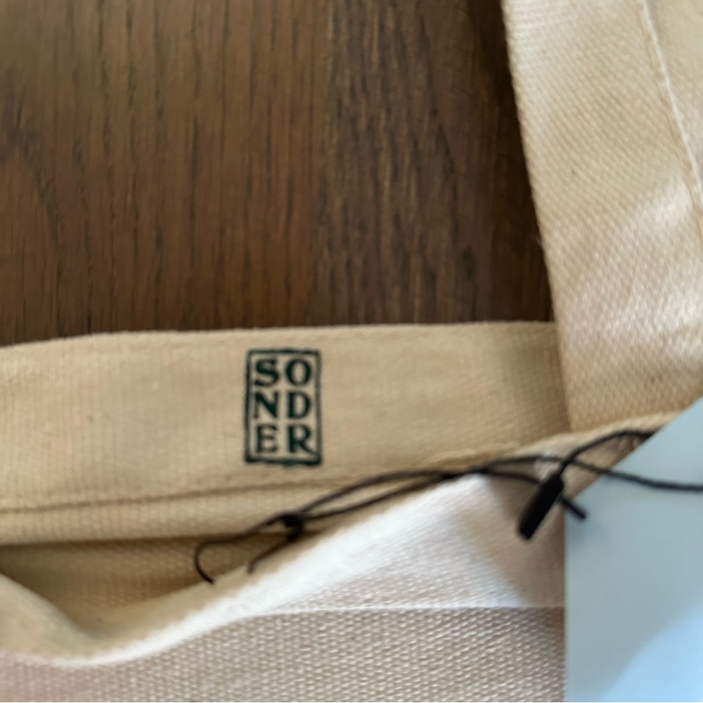 NWT Sonder Pasta Themed Canvas Tote Bag in Natural with Green 14"w x 15.25"h - Picture 5 of 6